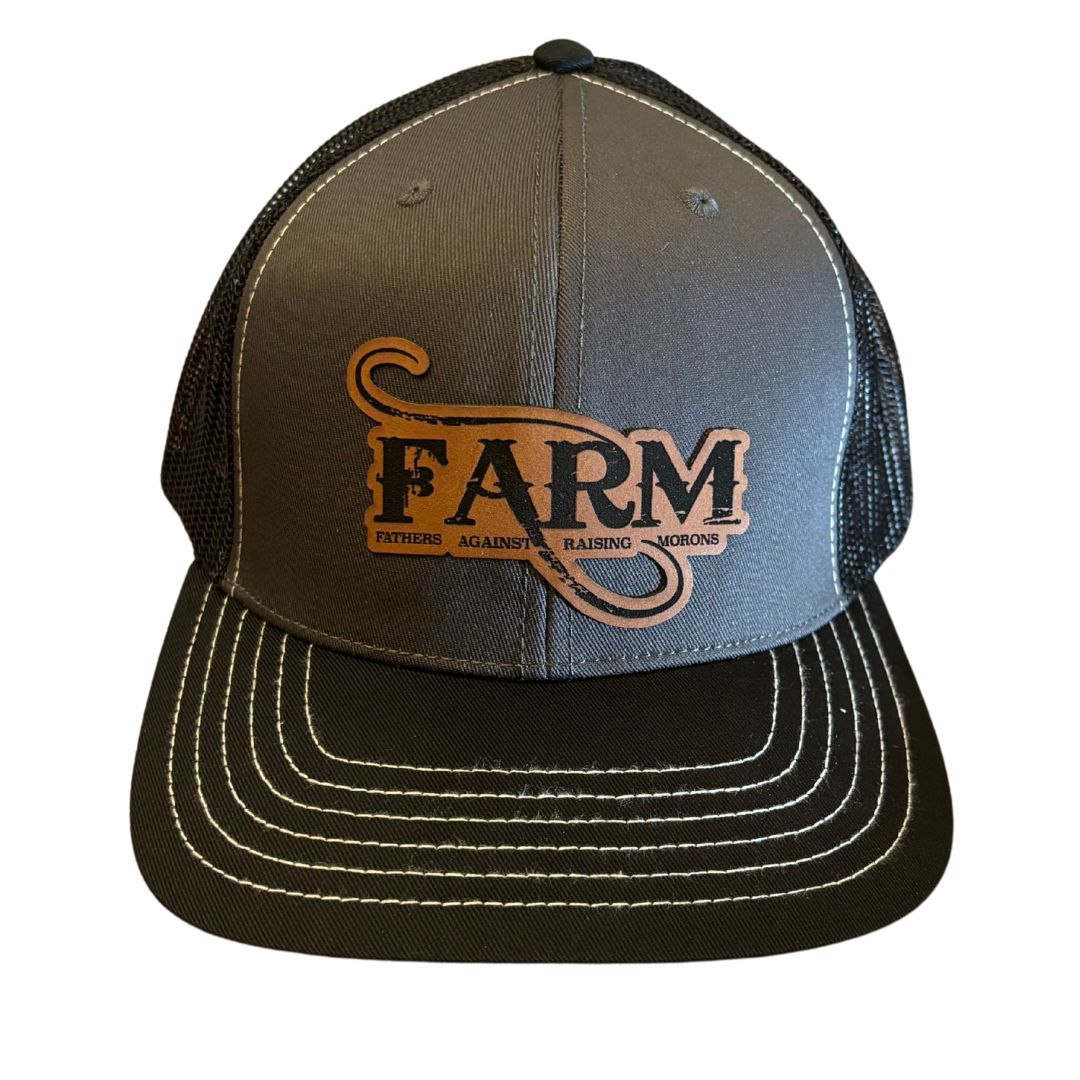 FARM Leather Patch Snap Back Hat - Black/Charcoal/Black