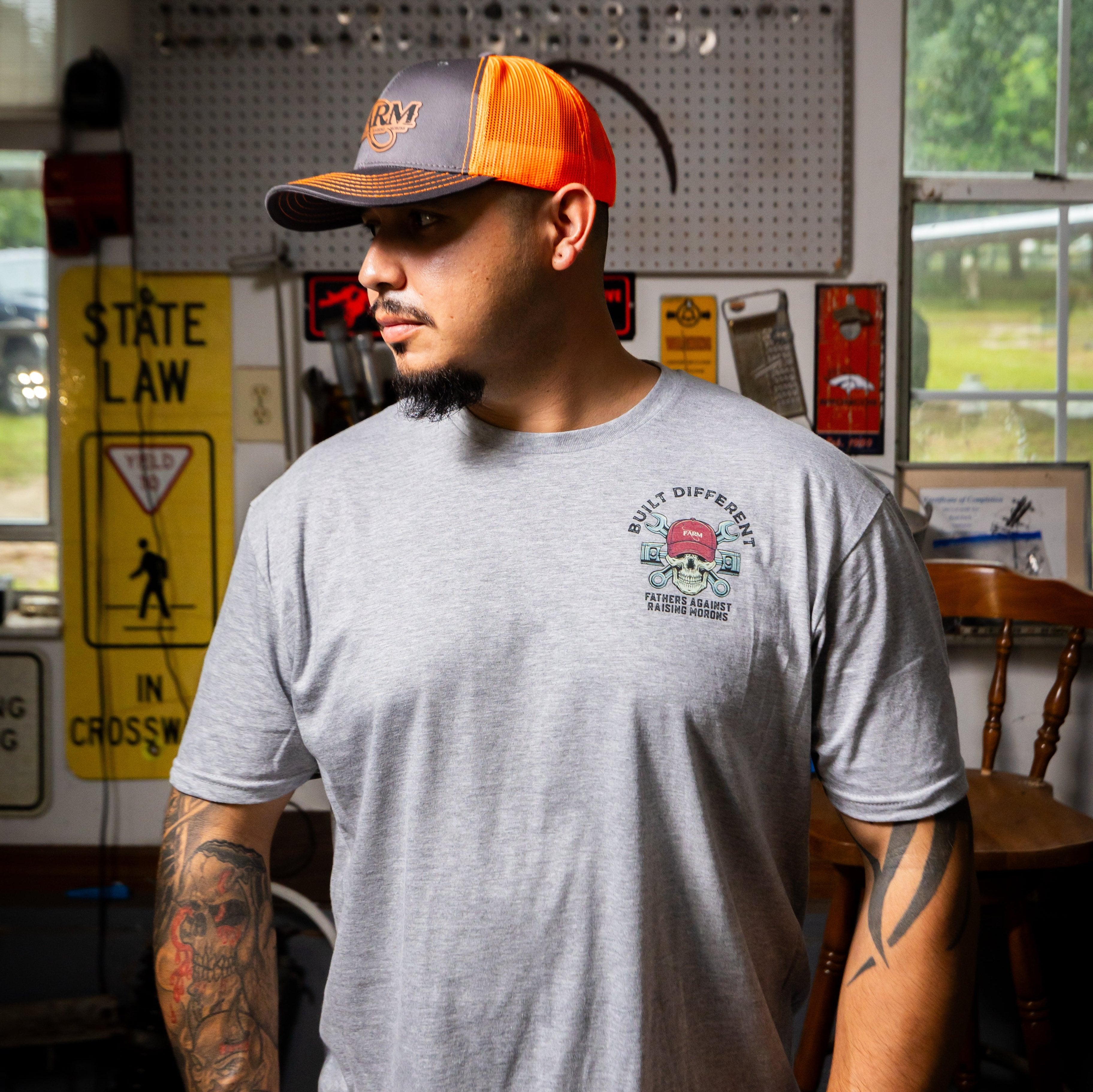 Built Different Tee With Orange Hat Josh 