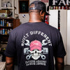 RJ wearing the Built Different Tee by Fathers Against Raising Morons