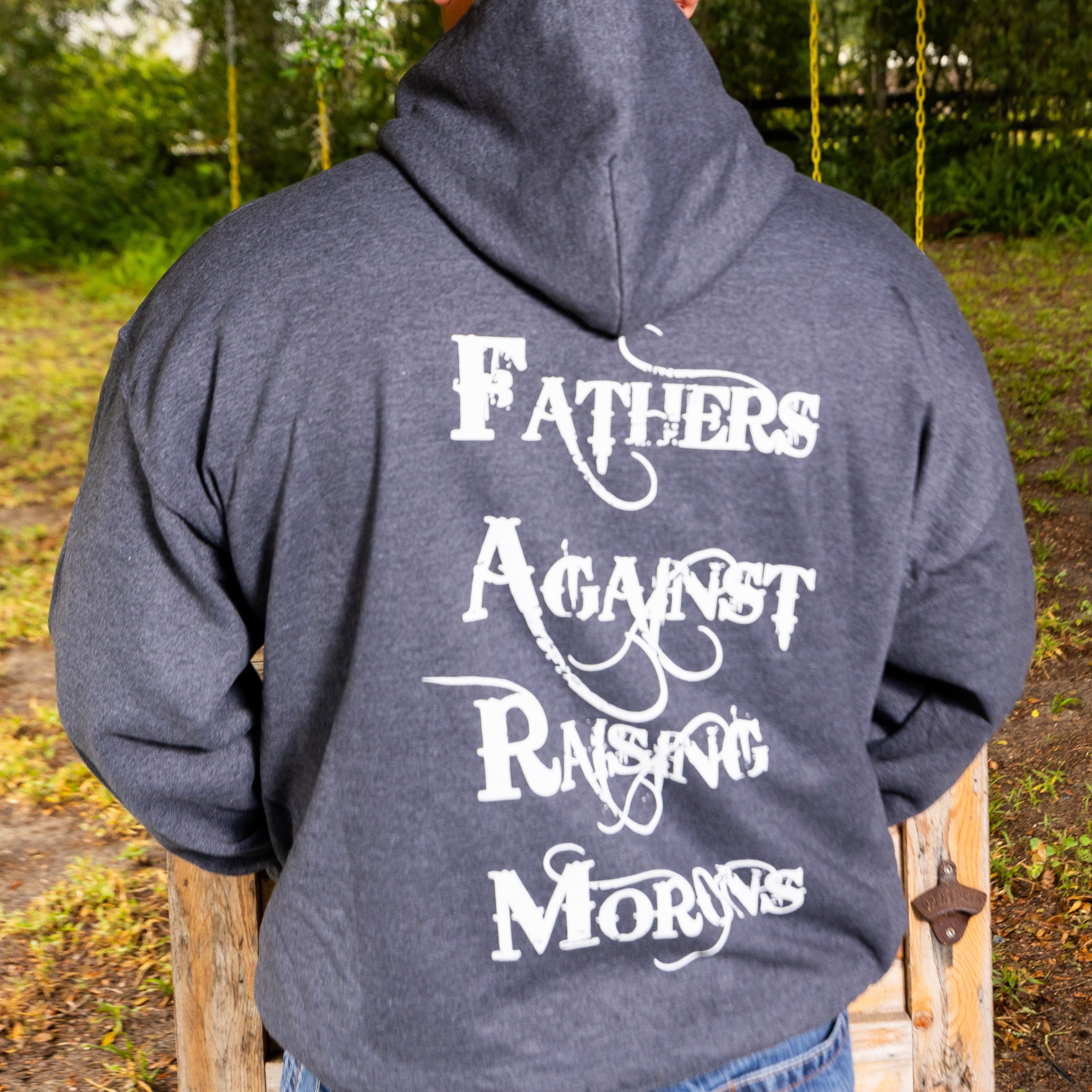 FARM heather grey hoodie back Josh modeling