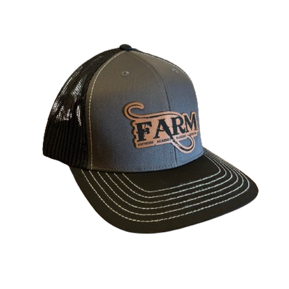 Black/Charcoal/Black Leather Patch Hat FARM Logo