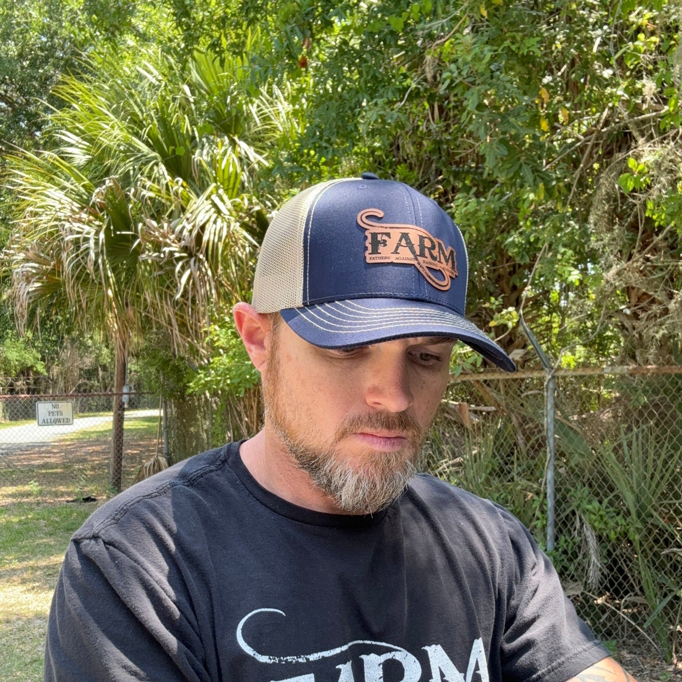 Navy/Khaki Leather Hat on model